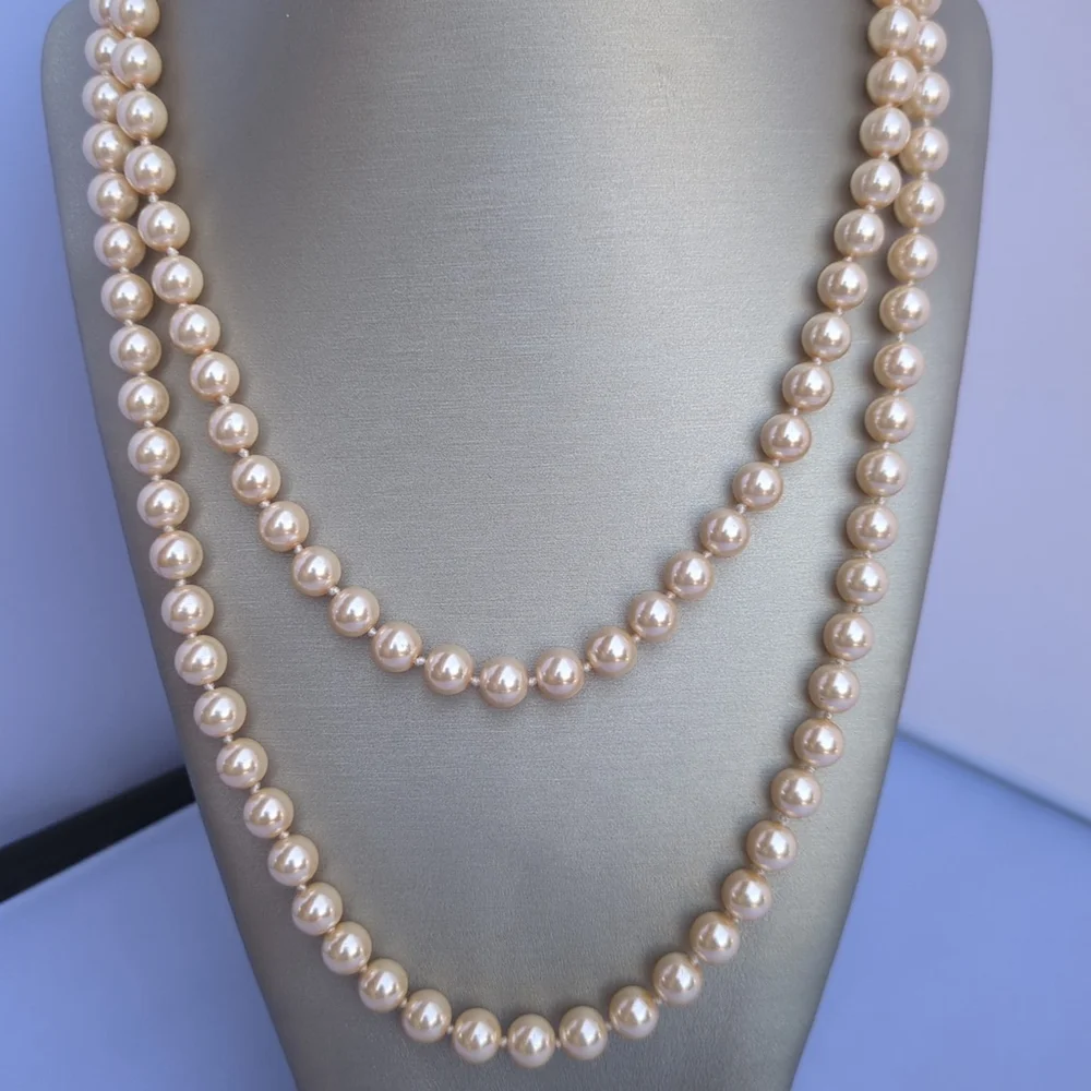 Ivory Glass Pearl Necklace Knotted 42 Inches Long